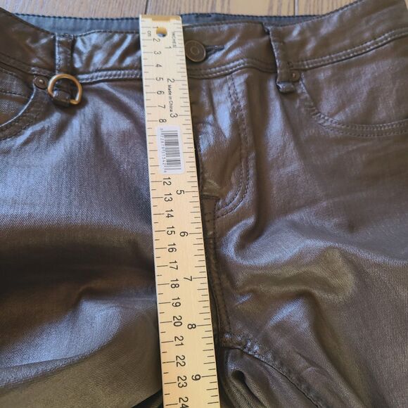 Burberry Britt Pants 28 Brown Waxed Skinny Ankle Low Rise Cuffed Trousers - Picture 12 of 13